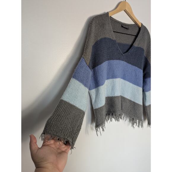 Wooden Ships Kaia Oversized Striped Fringe V-Neck Sweater - Picture 3 of 7